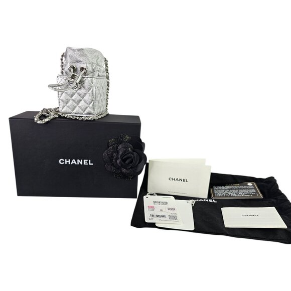 CHANEL Mini Shoulder Quilted Chain Bag Bucket Square *FULL SET Box Dust Bag Tags - Picture 2 of 12
